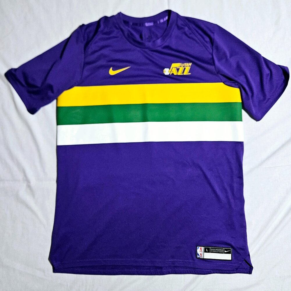 NIKE NBA UTAH JAZZ BASKETBALL DRI FIT SHOOTING SHIRT RETRO PURPLE LARGE L EUC